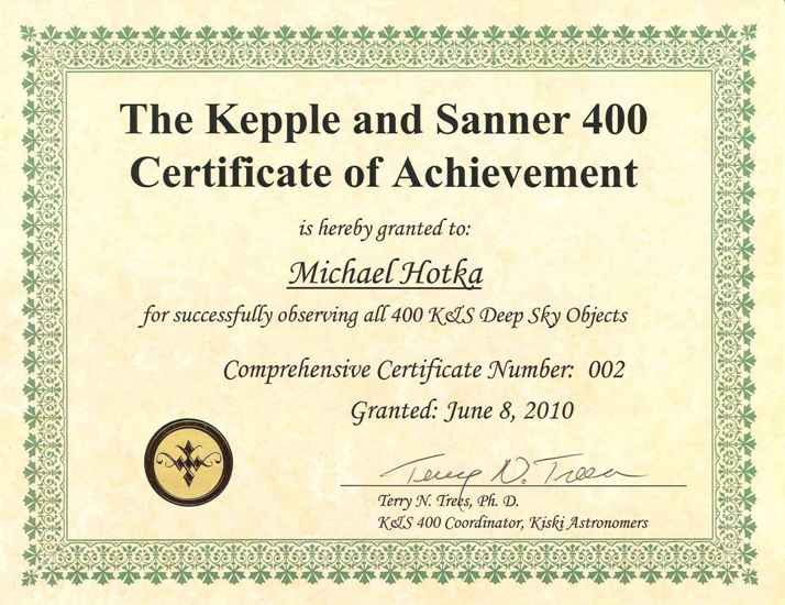 DeepSkyMike's K&S 400 Certificate