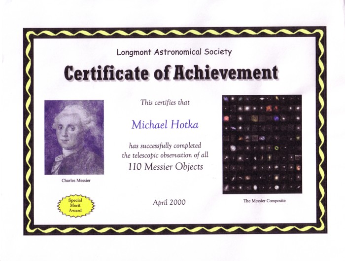 Picture of Messier Certificate